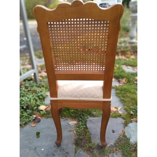 Mid 20th Century Pair Vintage Country French Provincial Cane Back Wood Side Chairs Cabriole Legs For Sale - Image 5 of 12