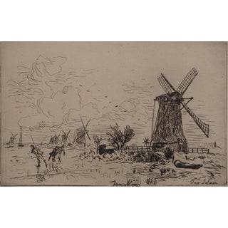Johan-Barthold Jongkind, Batavia, Mills in Holland, Original Signed Engraving For Sale