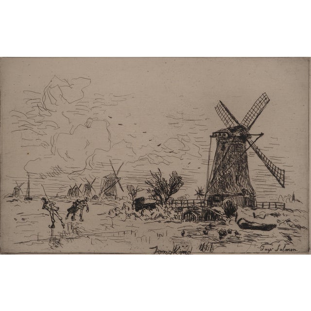 Johan-Barthold Jongkind, Batavia, Mills in Holland, Original Signed Engraving For Sale