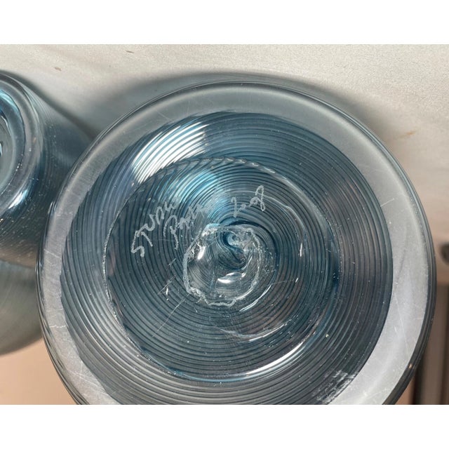 3 Vintage Hand Blown Swirled Green Blue Paran Studio Glass Vases Richard Jones For Sale - Image 11 of 11