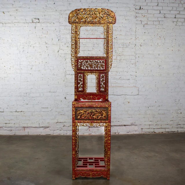 Late 19th to Early 20th Century Antique Chinese Wash Basin Stand Red Lacquer & Gilded W/Hand Carved Details For Sale - Image 6 of 18