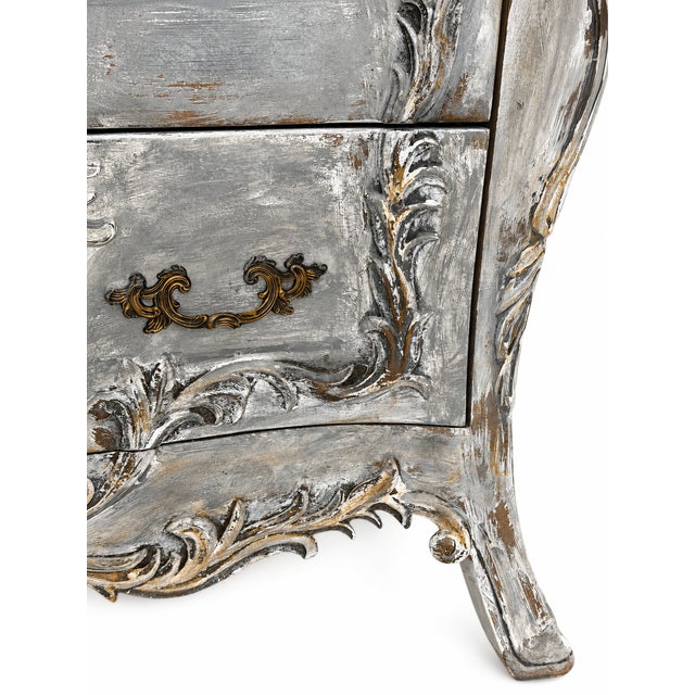 French Provincial French Provincial Silver Carved Bombé Chest – Rococo Floral Details – Vintage For Sale - Image 3 of 9