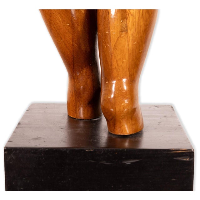 Wood Mid Century Modern Carved Wood Female Figure Bust Sculpture on Black Base For Sale - Image 7 of 7