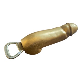 1970s Wooden Gold Painted Penis Bottle Opener For Sale