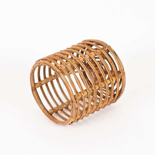 Rattan and Wicker Round Stool attributed to Tito Agnoli, Italy, 1960s For Sale - Image 10 of 11