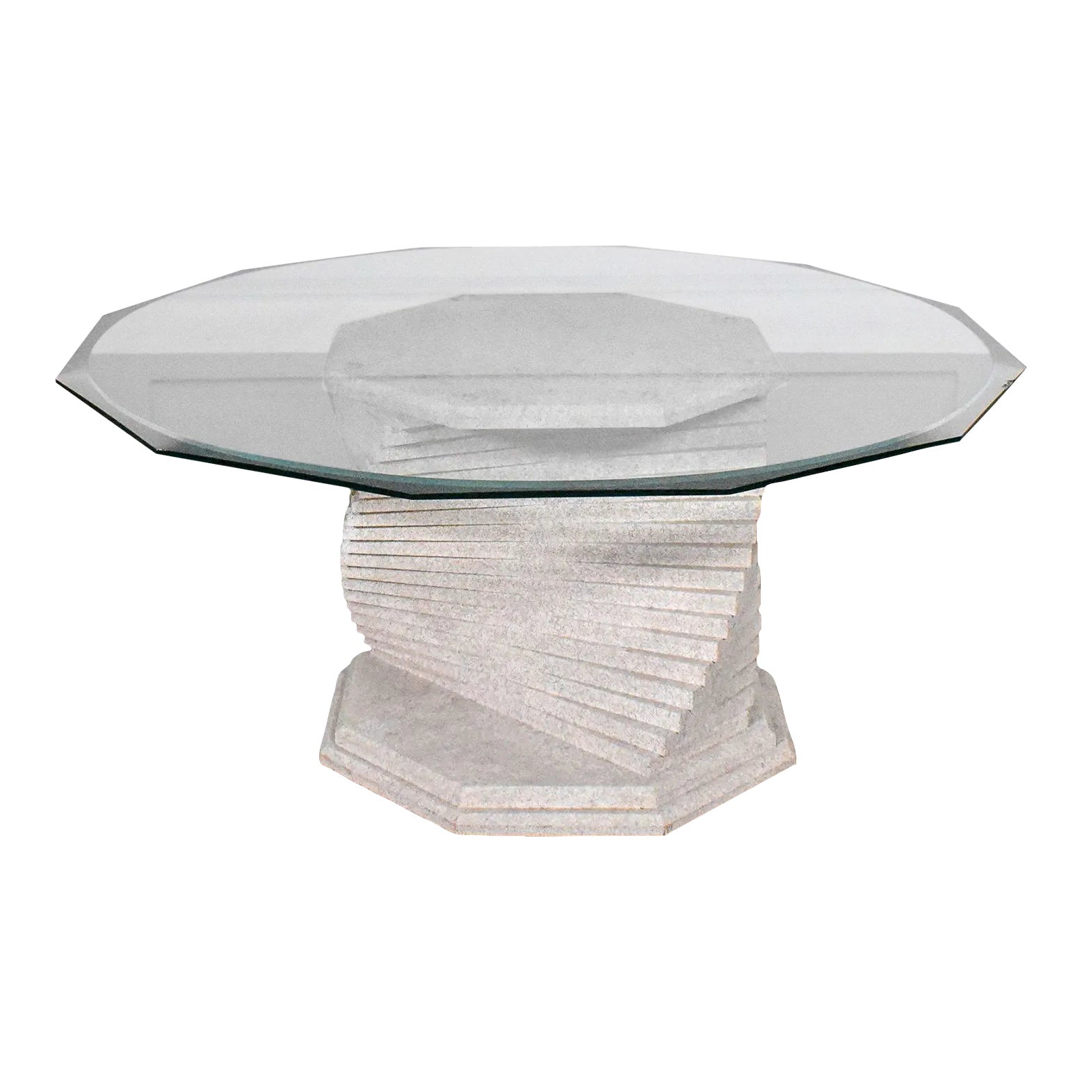 Modern Stacked Spiral Helix Faux Stone Textured Pedestal Coffee Table ...