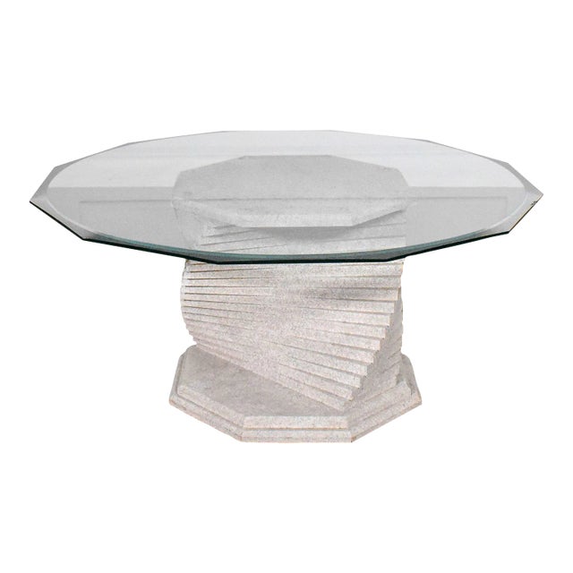 Modern Stacked Spiral Helix Faux Stone Textured Pedestal Coffee Table For Sale