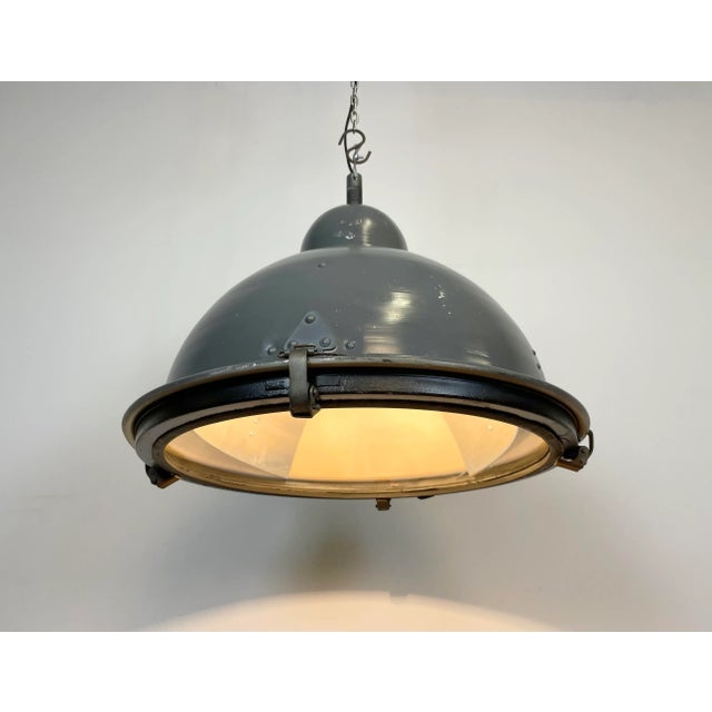 Industrial Grey Pendant Lamp with Clear Glass Cover, 1970s For Sale - Image 15 of 16