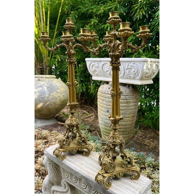 Exceptional Pair of French Restoration Period Gilt Bronze 5-Light Candelabras France, Circa 1830 For Sale - Image 4 of 18