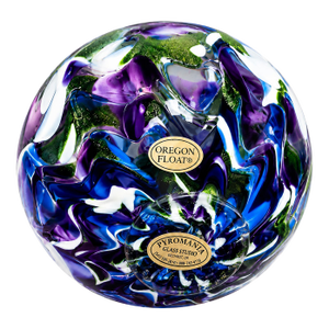 Pyromania Oregon Float Hand Blown Art Glass Orb Ball Paperweight Blue Green Purple Studio Glass Sculpture Coastal Decor Gift 4.5"