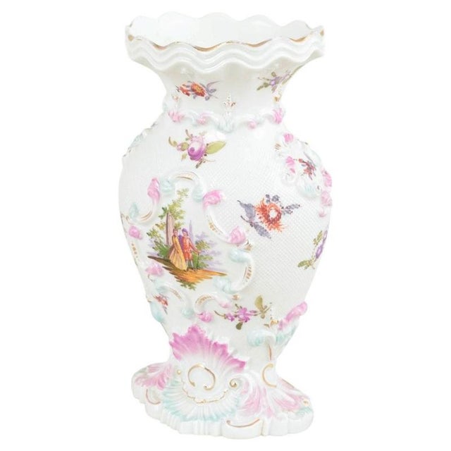 2000 - 2009 19th Century Porcelain Vase with Relief Decoration and Fête Galante Scenes from Meissen For Sale - Image 5 of 5