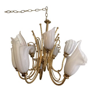 1970’s Calla Lily Murano Glass 10 Light Chandelier Attributed to Franco Luce For Sale