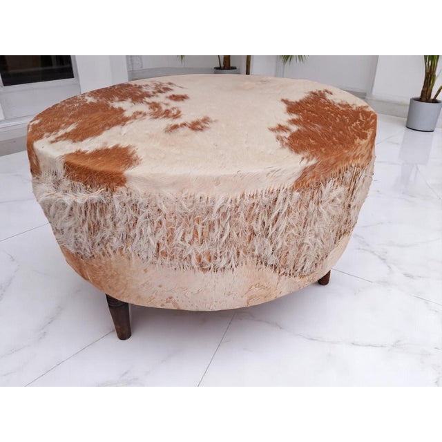 Wood Vintage African Drum Coffee Table Cowhide Table Glass Top Large, 1960s For Sale - Image 7 of 17