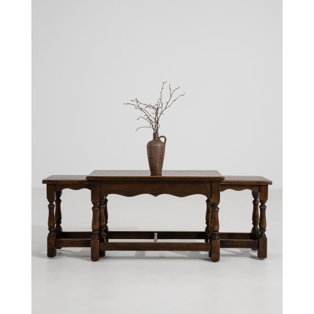 Set of 3 French Oak Nesting Tables, Circa 1970 For Sale - Image 9 of 14
