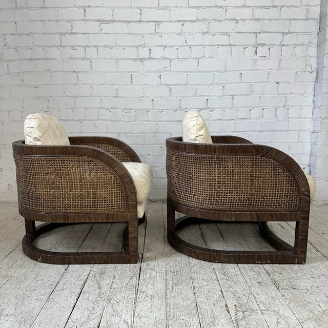 Willow and Reed Set of 4 Willow and Reed Barrel Caned Outdoor Lounge Chairs For Sale - Image 4 of 11