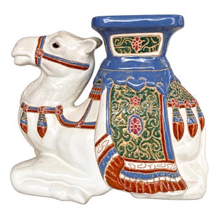 Vintage Glazed Ceramic Camel Garden Stool, 1970s For Sale