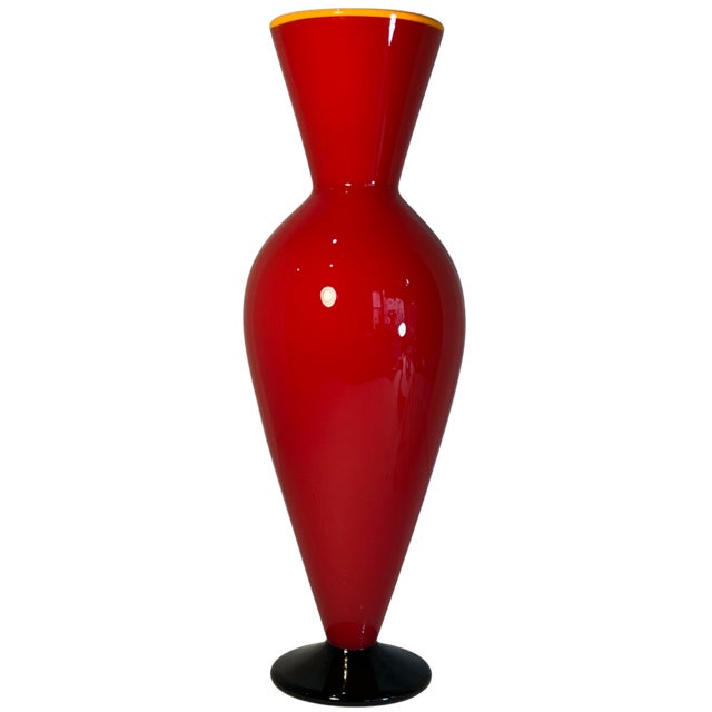 Mid-Century Modern David Levi Signed Ibex 2004 Art Glass Red Vase For Sale - Image 3 of 14