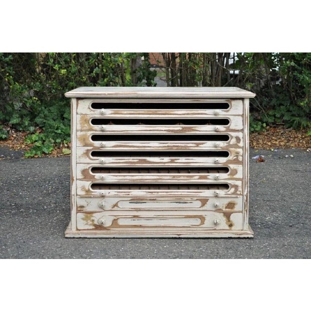 Antique French Country Distress Painted Sewing Thread Spool Chest Cabinet. Paint finish appears to be a more recent...