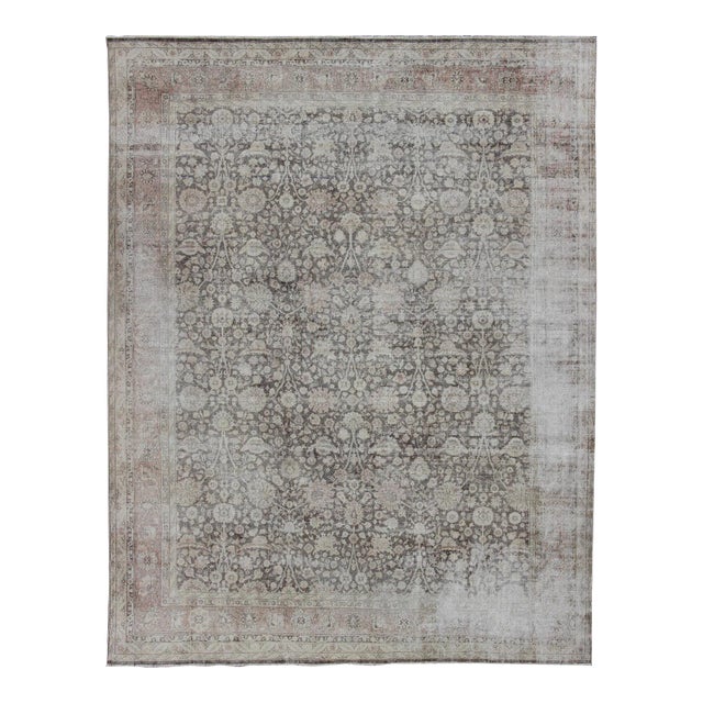 Antique Turkish Oushak Rug With All-Over Design in Earth Tones For Sale