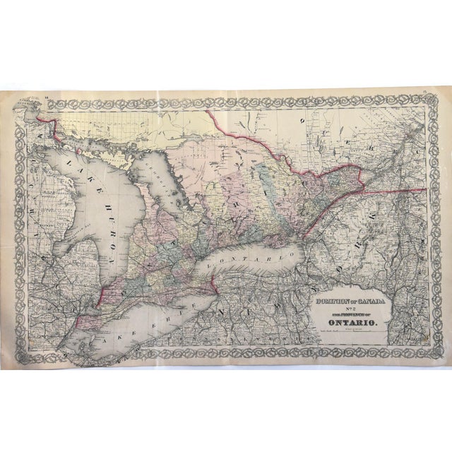 This remarkably preserved 32" x 20" antique map, titled "Map of Canada" and focusing on the province of Ontario, was...