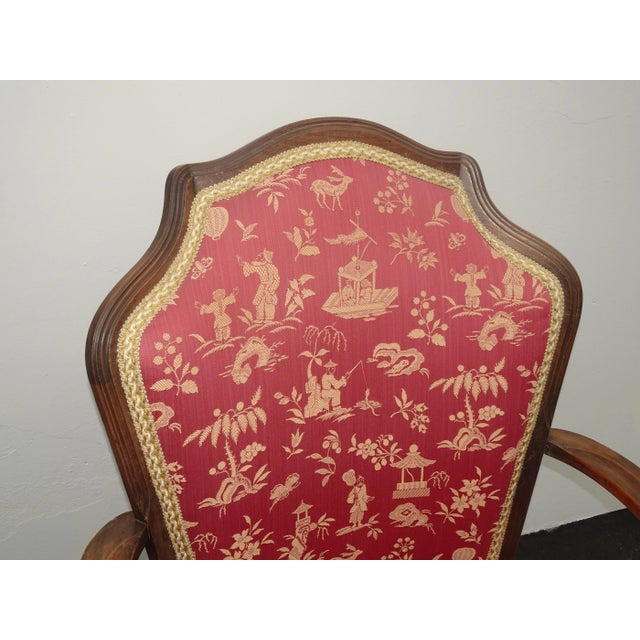 Vintage French Country Side Chair W Rose Color Oriental Asian Influence Fabric For Sale - Image 4 of 13