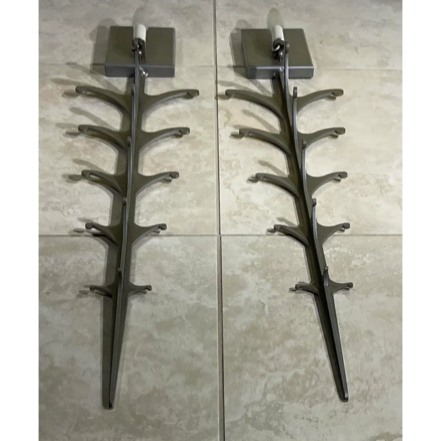 Gray Pair of Midcentury Steel Wall Scones For Sale - Image 8 of 12