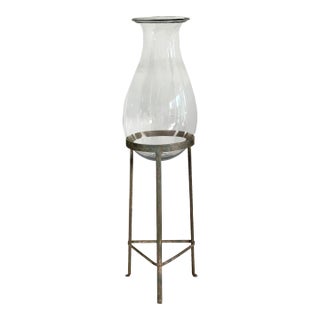 Vintage Blown Glass Vase on Wrought Iron Pedestal For Sale