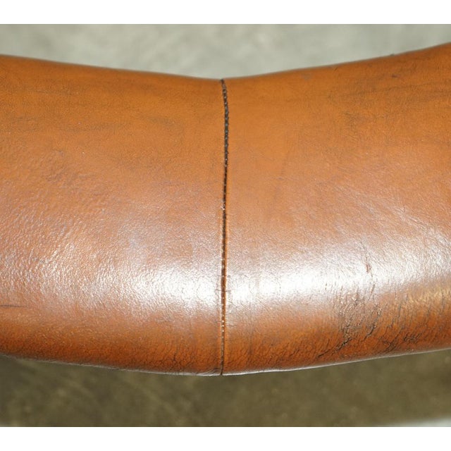 Antique Victorian Demi Lune Brown Leather Club Fender with Pierced Metal, 1880s For Sale - Image 9 of 18