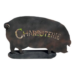 1950s Cast Iron Charcuterie Pig Sculpture For Sale