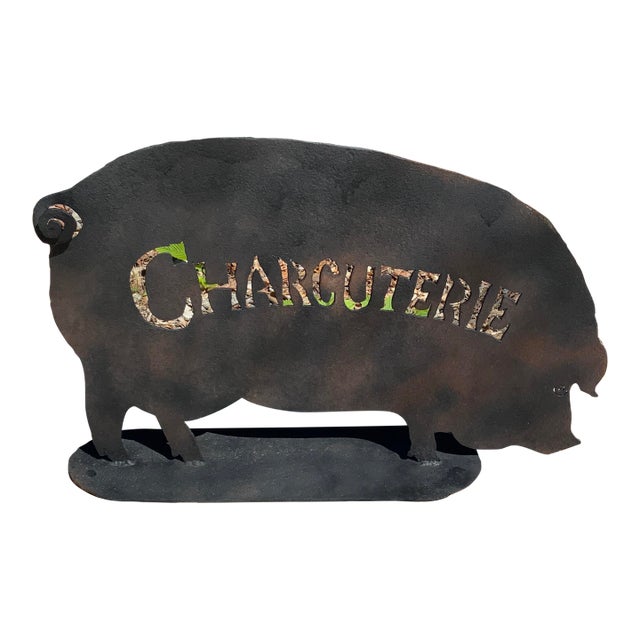 1950s Cast Iron Charcuterie Pig Sculpture For Sale
