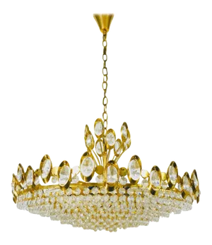 Golden Gilded Brass and Crystal Glass Chandelier by Palwa, Germany, 1960s