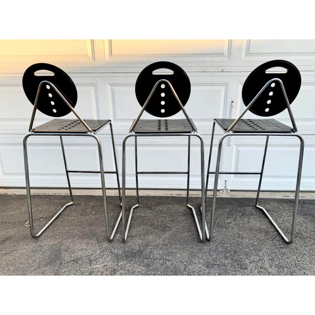 These are vintage Italian barstools designed by Carlo Bimbi and Nilo Gioacchini. These original Memphis chairs. Modern art...