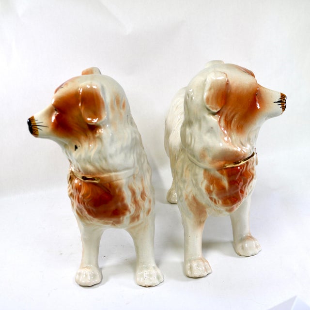 Late 19th Century Large 19th-Century English Staffordshire Standing Collie Dogs With Glass Eyes - A Pair For Sale - Image 5 of 14