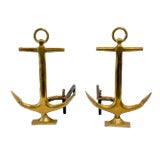 Pair of Vintage Brass Boat Anchor Andirons, Circa 1940s For Sale