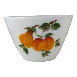 Mid 20th Century Gay Fad Studios & Fire King Hand Painted Fruit Pattern Milk Glass Bowl