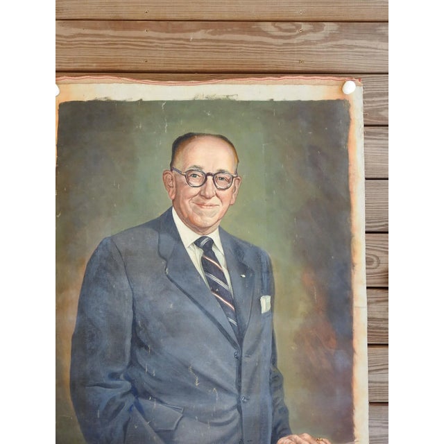 Large Vintage Mid Century Portrait of Gentleman Painting For Sale - Image 4 of 5