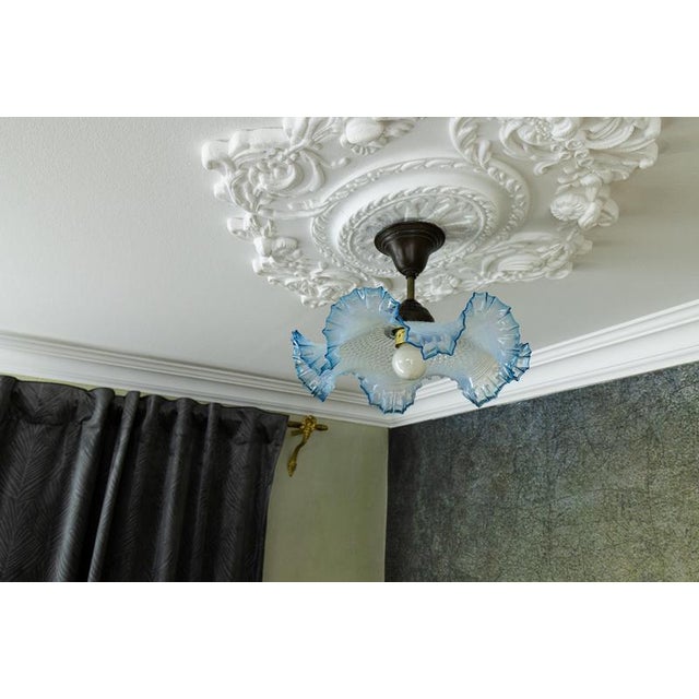 French Art Deco Blue and White Opalescent Ruffled Glass Ceiling Light, 1930s For Sale - Image 13 of 18