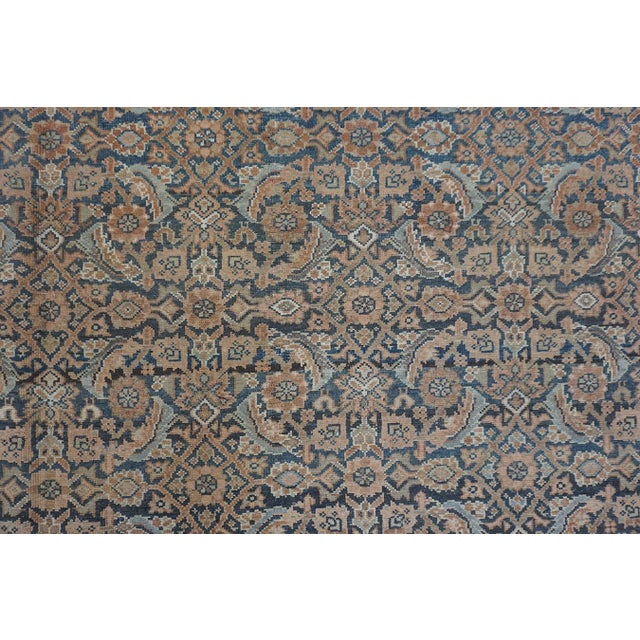 1880s Blue Navy Antique Warn Square Geometric Knotted Wool Persian Malayer Rug For Sale In New York - Image 6 of 9