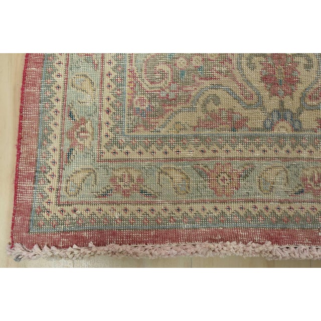 Tabriz Rug 10’1” X 12’11” Red Wool Vintage Distressed Hand-Knotted Carpet For Sale - Image 12 of 15
