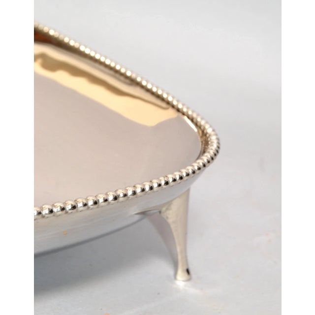 Metal Art Deco Style Square Footed Bowl Silver Plated Steel & Silver Border Centerpiece For Sale - Image 7 of 13