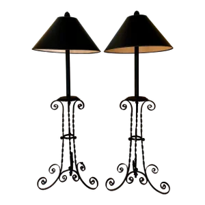 Wrought Iron Plant Stand Floor Lamps - a Pair