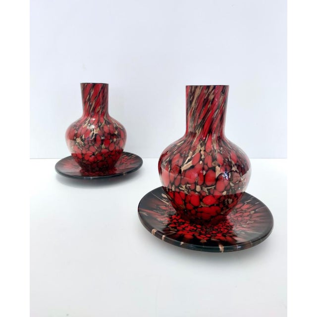 Black and Red Murano Glass Vases with Bronze Aventurine Glass attributed to Vincenzo Nason, 1960s, Set of 4 For Sale - Image 4 of 17