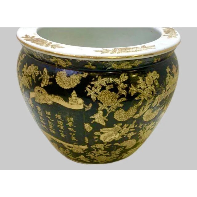 Mid 20th Century Hand Painted Black and Gold Chinese Fishbowl Planter - 12" Wide For Sale - Image 12 of 12