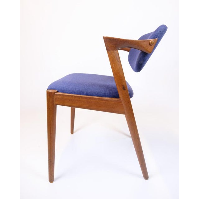 Blue Model 42 Dining Room Chairs in Teak and Blue Fabric by Kai Kristiansen for Andersen Møbelfabrik, 1960s, Set of 6 For Sale - Image 8 of 14