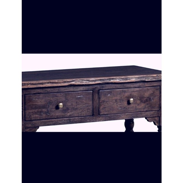 Antique Stately Primitive Mexican-Style Secretarial Writing Table - Carved Solid Wood Desk With Historied Weathering For Sale - Image 4 of 8