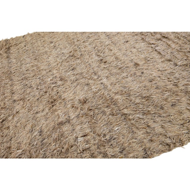 Modern Moroccan Style Wool Rug in Solid Brown For Sale In New York - Image 6 of 7