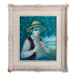 Child with Pipe, 1980s, Oil on Canvas For Sale