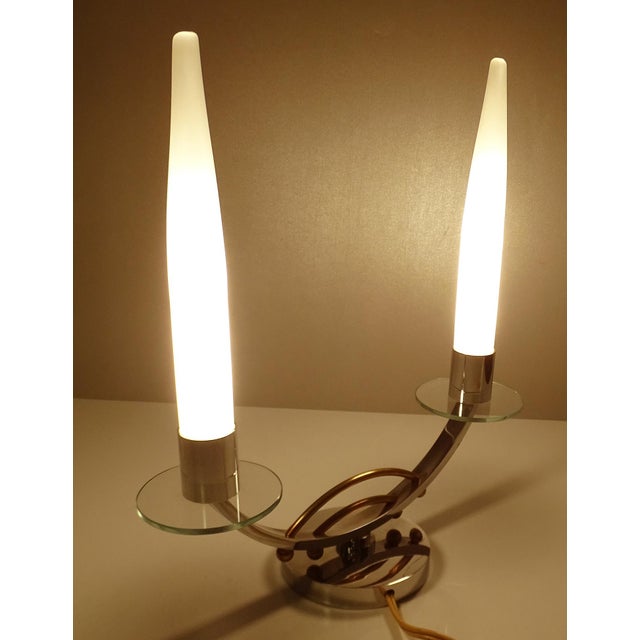 Silver French Art Deco Table Lamps in Chrome and Glass, Set of 2 For Sale - Image 8 of 12