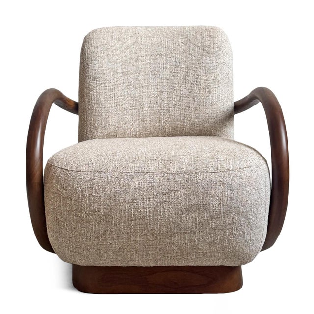 Curved Wood & Tweed Mid-Century Modern Arm Chair For Sale - Image 12 of 13