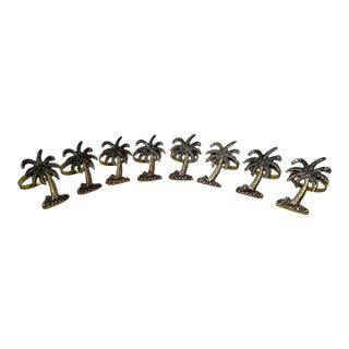 Set of 8 Vintage 1960s Brass Palm Tree Napkin Rings | Mid Century Tropical Decor | Hollywood Regency Beach House Tableware For Sale